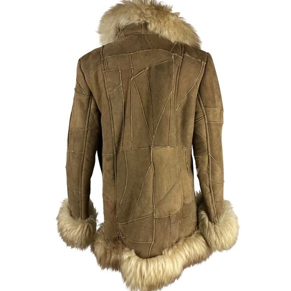 Genuine Shearling Sheepskin Patchwork Penny Lane Leather Coat - Picture 5 of 16